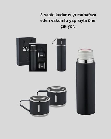 500 ml Paslanmaz Çelik Termos Seti – Sızdırmaz Vakumlu Isı Koruma Özellikli T