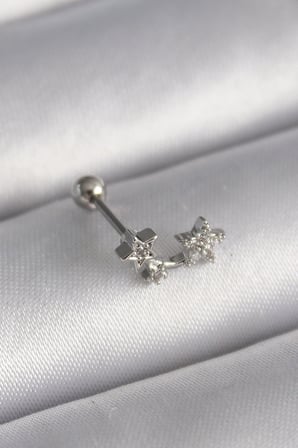 316L Çelik Gümüş Renk Zirkon Taşlı Yıldız Tragus Piercing 5886
