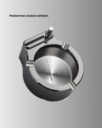 Çakmaklı Küllük Paslanmaz Metal Yuvarlak Tasarım