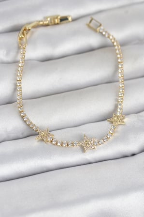 Pirinç Gold Renk Minimal Yıldız Model Zirkon Taşlı Su Yolu Kadın Bileklik 5886