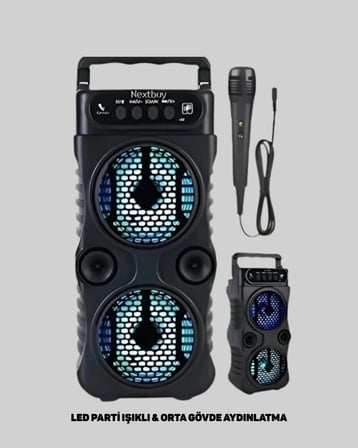 Bluetooth Bağlantılı LED Işıklı Taşınabilir Hoparlör – 1200 mAh Şarjlı 