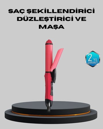 5 Kademeli Seramik Saç Düzleştirici – Düz ve Kıvırcık Mod 26 mm Plaka Profe