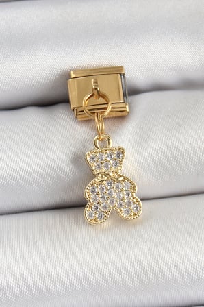 316L Çelik Sallantılı Zirkon Taşlı Ayıcık Model Gold Renk Nomination Charm 58
