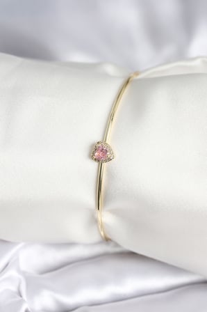 Pembe Zirkon Taşlı Kalp Model Gold Renk Kadın Bileklik 5886
