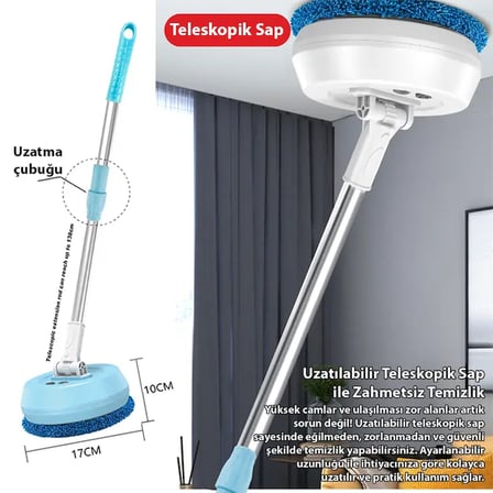EZERE AA102 Pro Teleskopik Kablosuz Döner Temizlik Fırçası – Cam Tavan Zemin U