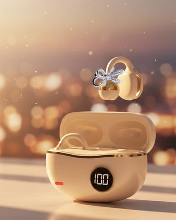 Şık ve Taşınabilir Bluetooth Kulaklık Gün Boyu Kullanım 2 Kurdele Küpe Hediy