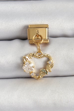 316L Çelik Sallantılı Zirkon Taşlı Kalp Model Gold Renk Nomination Charm 5886
