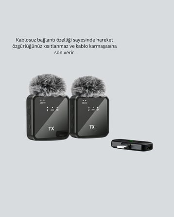 Canlı Yayın ve Video Çekimleri İçin Çiftli Kablosuz Yaka Mikrofon