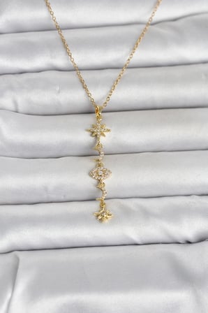 316L Çelik Gold Renk Kutup Yıldızı Y Model Zirkon Taşlı Kadın Kolye 5886