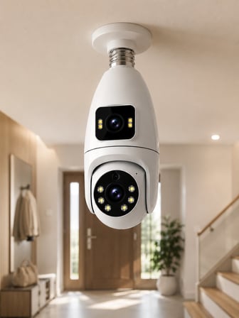 Gece Görüşlü Çift Lens Wi-Fi Ampul Kamera Mobil Takip Destekli