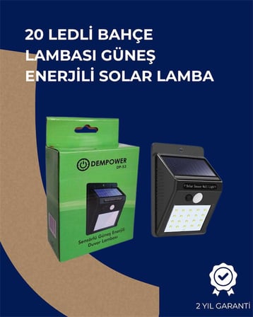 Solar Enerjili 20 LED Duvar Lambası | Hareket Sensörlü Su Geçirmez Kablo Gerekti