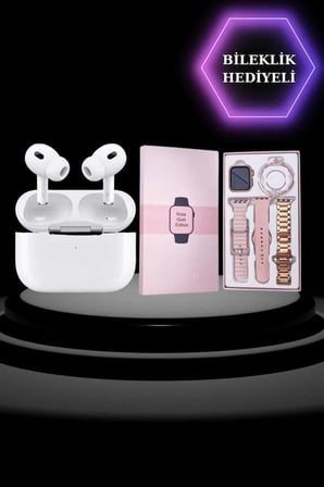 3 Kordonlu Pembe Amoled Ekran Akıllı Saat ve Yeni Nesil Pro Kablosuz Bluetooth Kul
