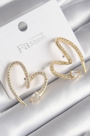 Pirinç Gold Renk Zirkon Taşlı Yılan Kalp Model Kadın Küpe 5886