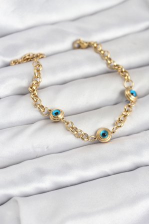 316L Çelik Nazar Model Gold Renk Kadın Bileklik 5886