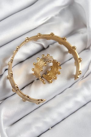Pirinç Topcuk Model Gold Renk Bileklik Yüzük Set 5886