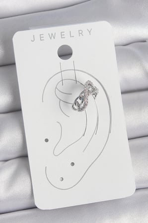 Pirinç Gümüş Renk Zirkon Taşlı Zincir Sonsuzluk Model Kadın Kıkırdak Küpe 