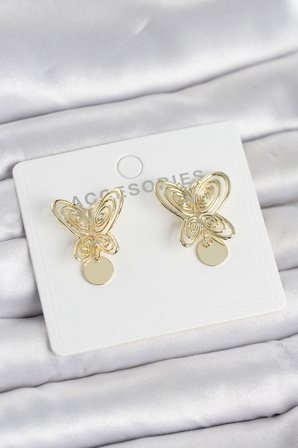 Füsun Küpesi Model Gold Renk Kelebek Model Pirinç Kadın Küpe 5886