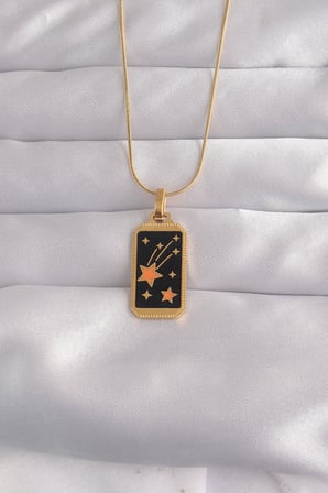 316L Çelik Gold Renk Siyah Mineli Yıldız Figür Tarot Kolye 5886