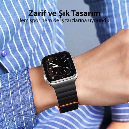DUX DUCIS Apple Watch 38/40/41MM için Manyetik Zincir Versiyon PU Deri Kayış Kord