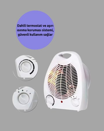 Mini Elektrikli Isıtıcı 2000W – Termostatlı Fanlı Isıtma Taşınabilir Tasar