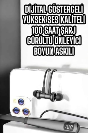 Boyun Askılı Bluetooth Kulaklık Uzun Şarj Süreli Dijital Göstergeli Kablolu