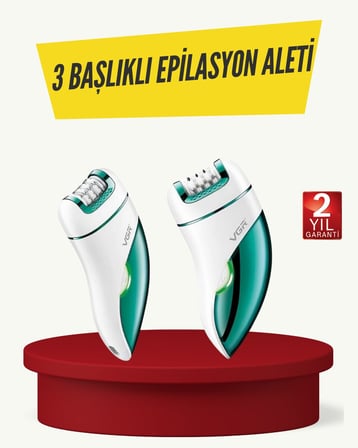 Profesyonel 3 in 1 Epilasyon Cihazı LED Aydınlatmalı Suya Dayanıklı Şarjlı VG