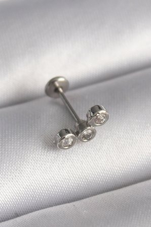 316L Çelik Gümüş Renk Zirkon Taşlı Tragus Piercing 5886