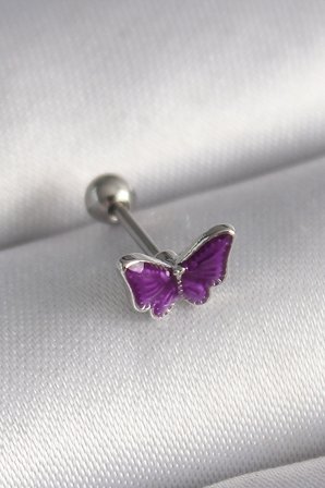 316L Çelik Gümüş Renk Mor Kelebek Model Tragus Piercing 5886