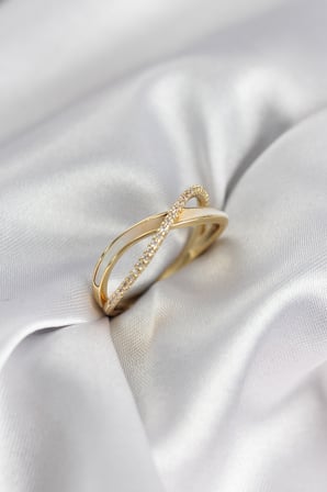 Zirkon Taşlı Sarmal Sedefli Gold Renk Kadın Yüzük 5886