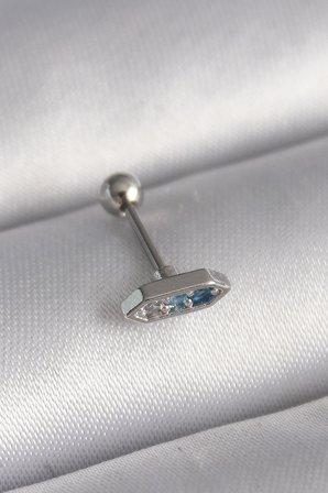 316L Çelik Gümüş Renk Mavi Zirkon Taşlı Tragus Piercing 5886
