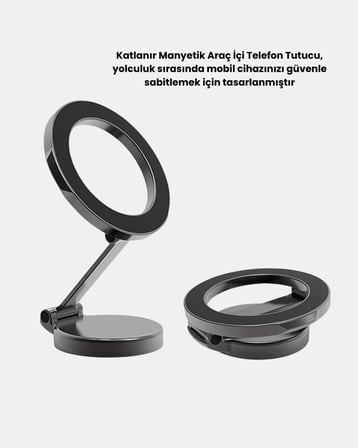 360° Dönebilen Katlanır Manyetik Araç Telefon Tutucu – MagSafe Uyumlu Kompakt 