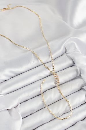 Pirinç Zirkon Taşlı Ezme Zincirli Model Gold Renk Y Kolye 5886