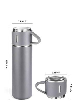 Termos Seti Paslanmaz Çelik 3 Bardaklı Vakumlu Termos Set 500 Ml 12 Saate Kadar Is
