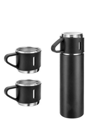 Termos Seti Paslanmaz Çelik 3 Bardaklı Vakumlu Termos Set 500 Ml 12 Saate Kadar Is