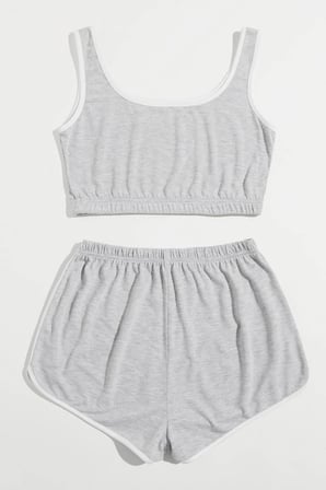 Kadın Gri Askılı Crop Top ve Şortlu Gecelik Takım