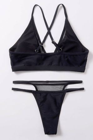 Kadın Siyah File Detaylı Özel Bikini Takımı