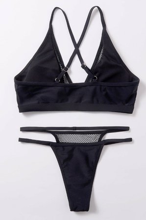 Kadın Siyah File Detaylı Özel Bikini Takımı