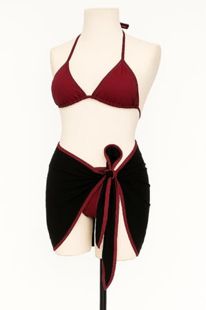 Kadın Bordo Siyah Pareolu Yandan ve Boyundan Bağlamalı 3'lü Bikini Takımı