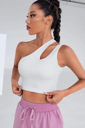 Kadın Beyaz Tek Omuz Cut Out Detaylı Crop Top Bluz