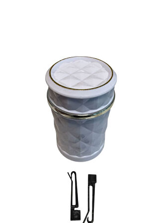 Kristal Pırlanta Taş Görünümlü Mavi Led Işıklı Lüx Oto Küllük Kapaklı Araç İçi Küllük Beyaz