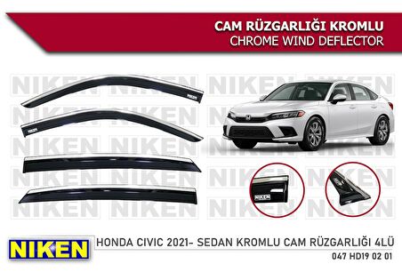 Honda Civic 2021 Sonrası Sedan Kromlu Cam Rüzgarlığı 4'lü