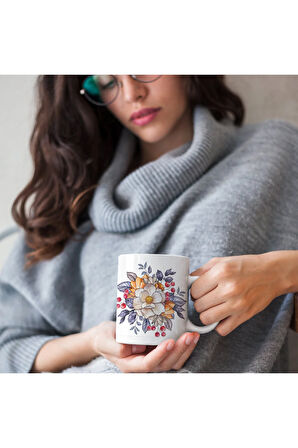 Çiçekli Kupa, Romantik Çiçekli Kahve Kupası, Kupa Baskı