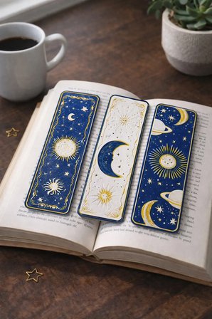 Celestial Night – Güneş & Ay Temalı Kitap Ayracı Seti