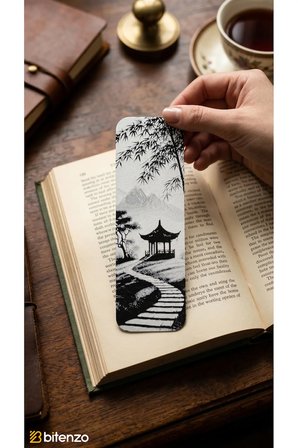 Uzak Doğu Manzaralı Kabartma Dokulu Kitap Ayracı - Oryantal Tasarım Pagoda Kitap Aksesuarı