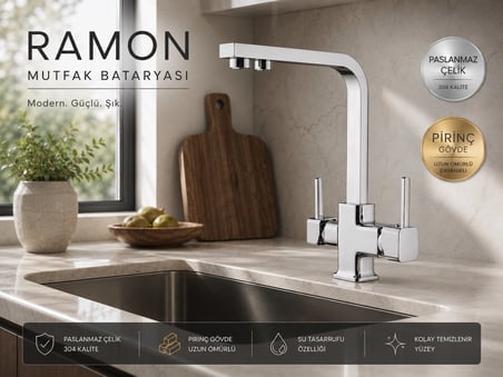 Sardıcı Ramon 3 Yollu Arıtmalı Mutfak Bataryası Pirinç Gövde 5 Yıl Garantili