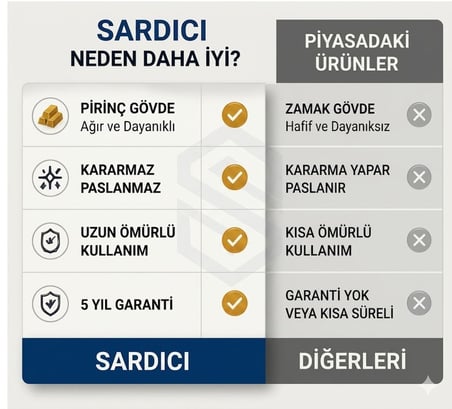 Sardıcı Ramon 3 Yollu Arıtmalı Mutfak Bataryası Pirinç Gövde 5 Yıl Garantili