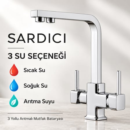 Sardıcı Ramon 3 Yollu Arıtmalı Mutfak Bataryası Pirinç Gövde 5 Yıl Garantili
