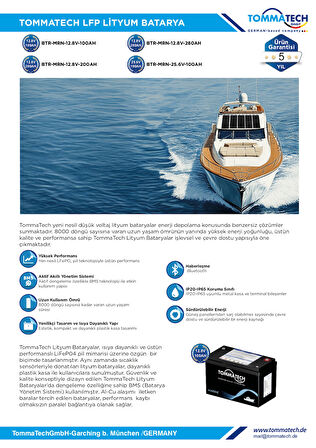 TommaTech 12.8 V 280 AH Marin Bluetooth Lityum Batarya