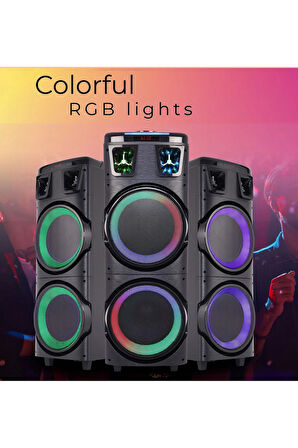 BÜYÜK BOY KABLOSUZ HOPARLÖR 200W ÇİFT KABLOSUZ MİKROFONLU KARAOKE BLUETOOTH SPEAKER ŞARJLI PARTYBOX