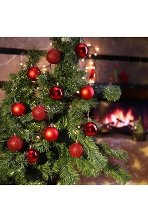 12 Adet Parlak Kırmızı 3 Cm Mini Yılbaşı Topu, Noel Çam Ağacı Topu, Süs Topu 